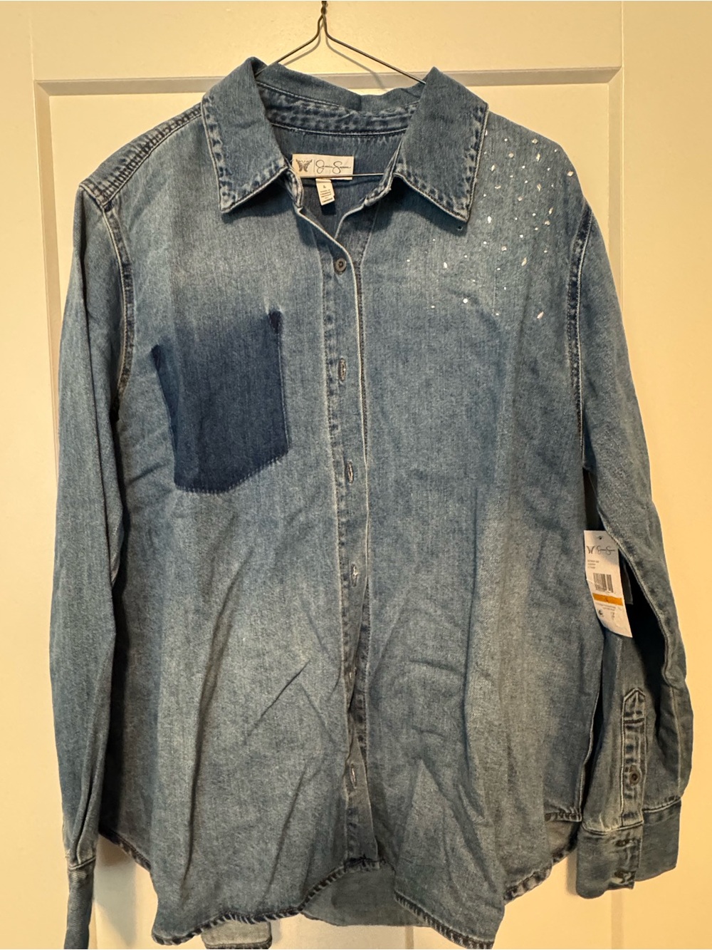 Women’s Denim Shirt - Light Blue Jean Shirt with Stud Detail